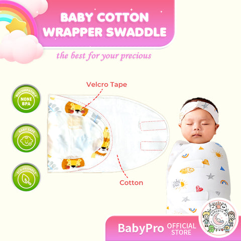 Babyproph Premium Baby Cotton Wrapper Super Soft Swaddle Newborn Adjustable for 0-3 Month with Velcro Tape