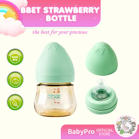 Babyproph Premium BBET Newborn Baby Feeding Bottle 3 oz | Strawberry Pink | Green 90ml