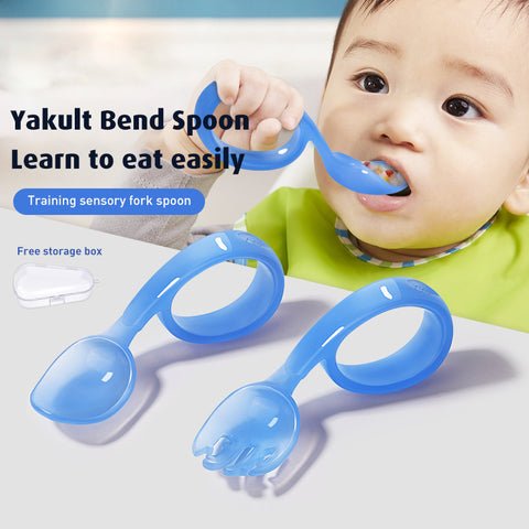 Babyproph Baby Kids Training Fork and Spoon Set Curve Handle Infant Feeding Toddler for Eating