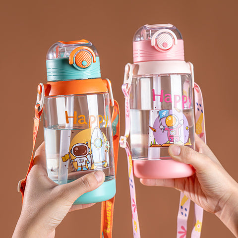 Babyproph Kids Large Water Bottles With Strap and Straw 600ml