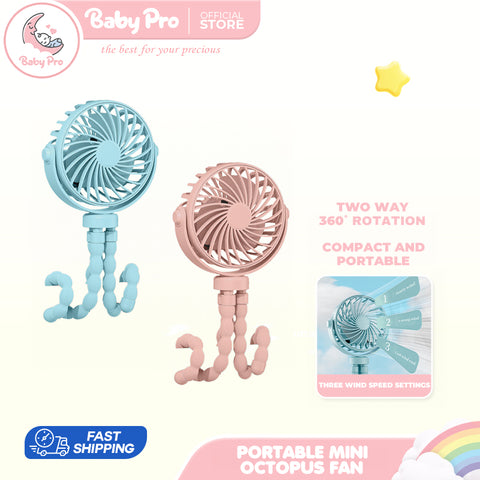 Babyproph Portable Rechargeable Mini Octopus Fan With Light