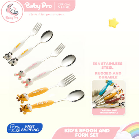 Babyproph Kids Cute Cartoon Animal 2pcs/Set Spoon Fork Stainless Steel Flatware