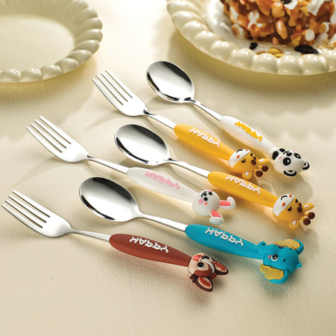 Babyproph Kids Cute Cartoon Animal 2pcs/Set Spoon Fork Stainless Steel Flatware