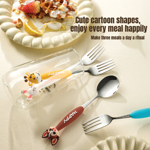 Babyproph Kids Cute Cartoon Animal 2pcs/Set Spoon Fork Stainless Steel Flatware