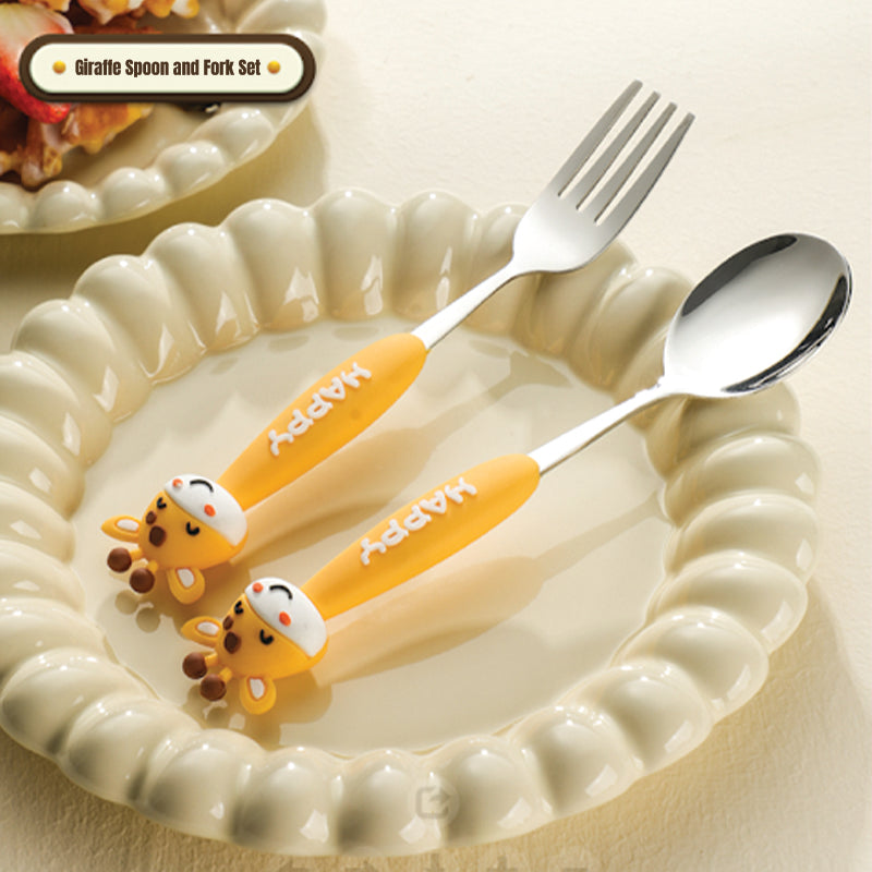 Babyproph Kids Cute Cartoon Animal 2pcs/Set Spoon Fork Stainless Steel Flatware