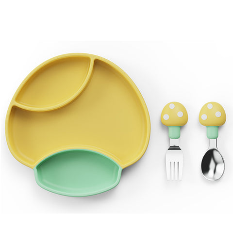 Babyproph Feeding Set Silicone Plate with Spoon and Fork Set Stainless BPA FREE Non-Toxic Kids Plate Set
