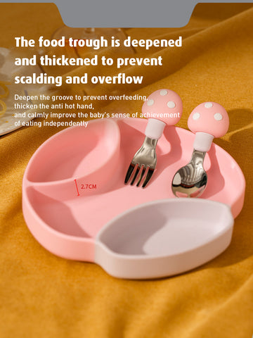 Babyproph Feeding Set Silicone Plate with Spoon and Fork Set Stainless BPA FREE Non-Toxic Kids Plate Set